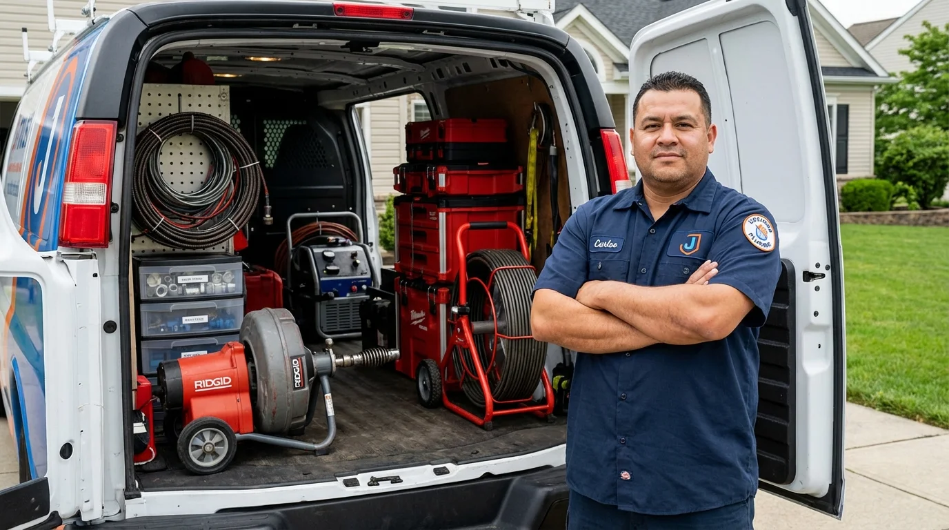 Professional drain cleaning equipment and Johns Plumbing LLC plumber in Chappaqua