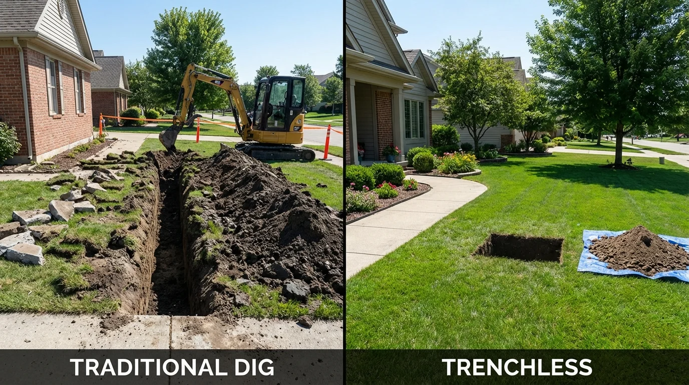Trenchless sewer repair with minimal yard damage versus traditional excavation in Chappaqua, NY